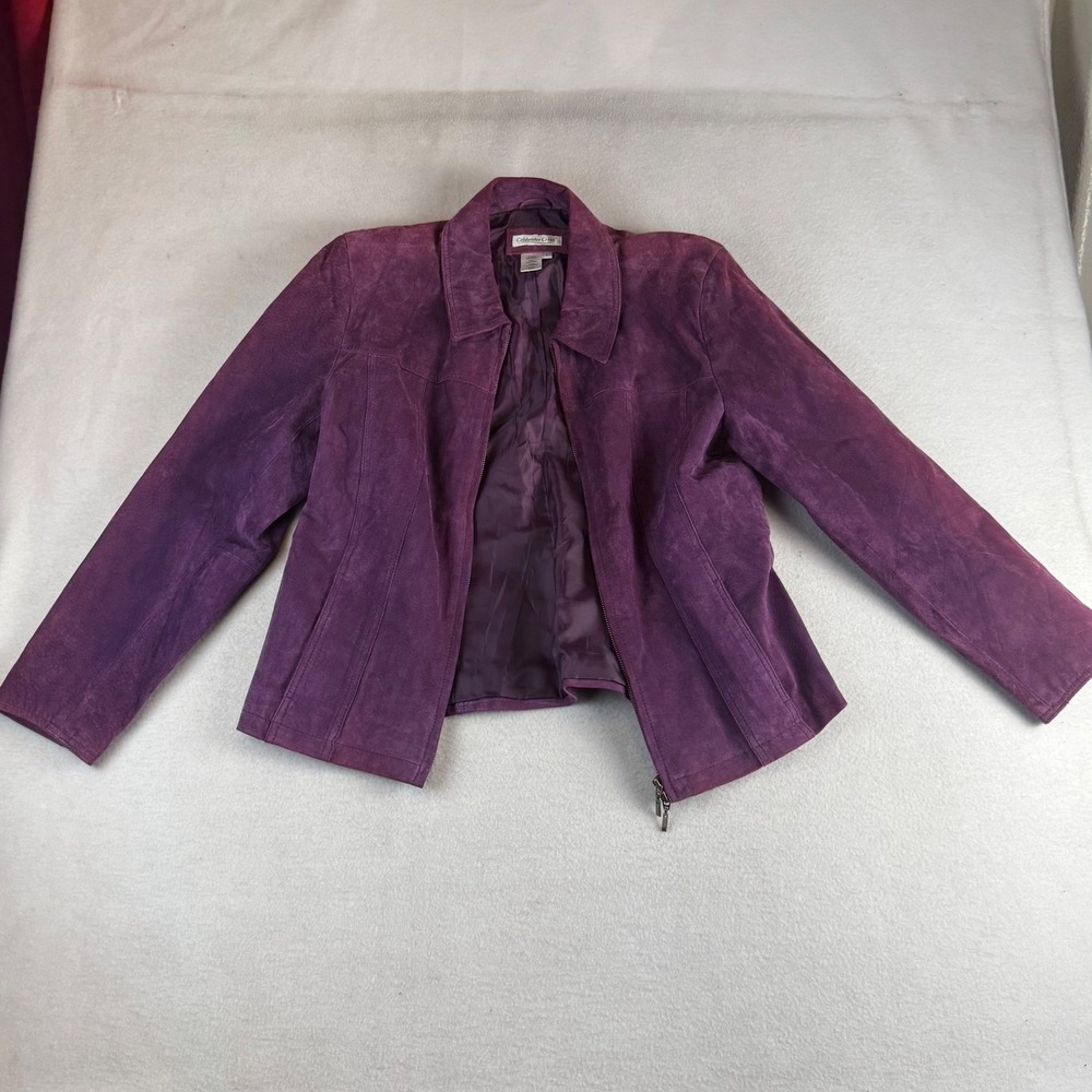 Coldwater Creek Purple Suede Leather Zip Up Jacket Women Large G26435 Plum
